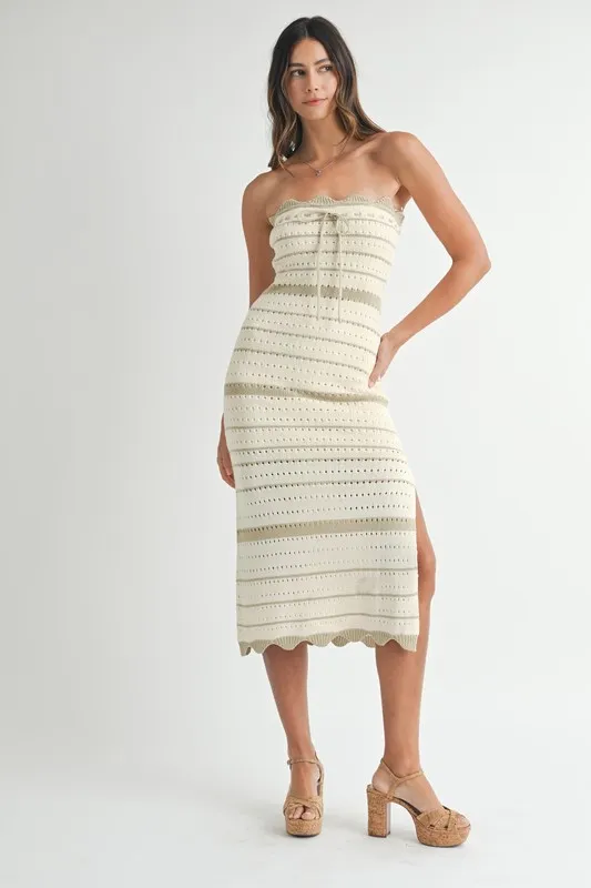 MABLE Contrast Striped Crochet Knit Midi Dress - Image 5