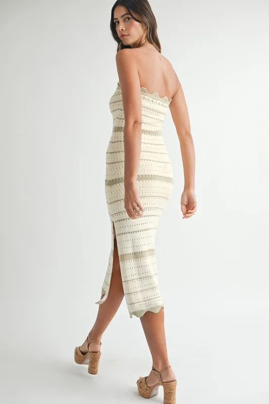 MABLE Contrast Striped Crochet Knit Midi Dress - Image 8