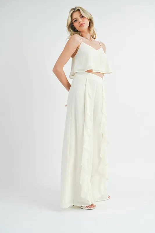 MABLE Crop Cami and Ruffled Wide Leg Pants Set - Image 5
