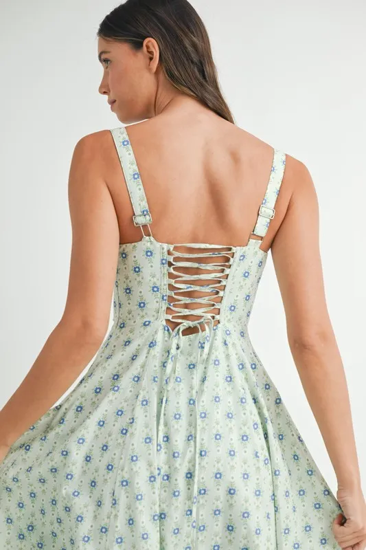 MABLE Floral Print Bustier Back Lace Up Midi Dress - Image 12