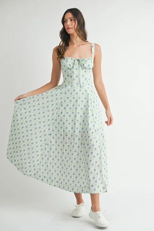MABLE Floral Print Bustier Back Lace Up Midi Dress - Image 14
