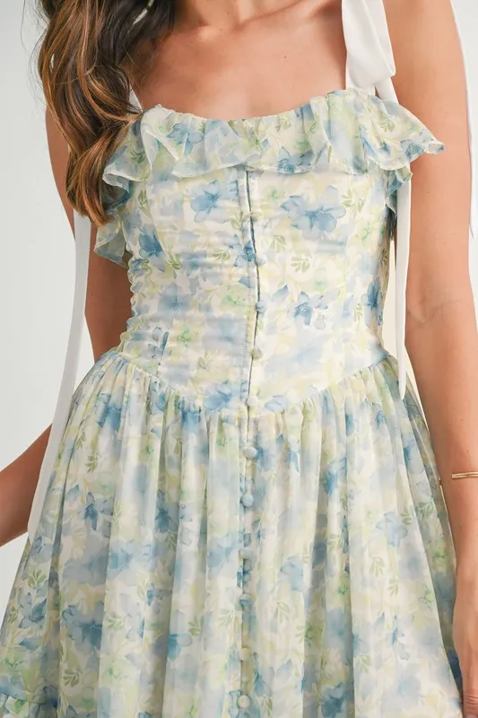 MABLE Floral Printed Shoulder Strap Midi Dress - Image 12