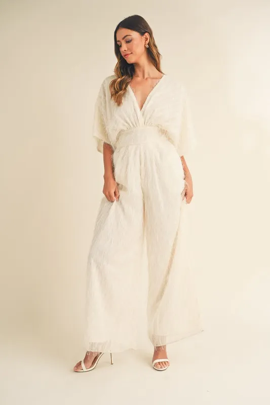 MABLE Fluffy Deep V Neck Wide Leg Jumpsuit - Image 9