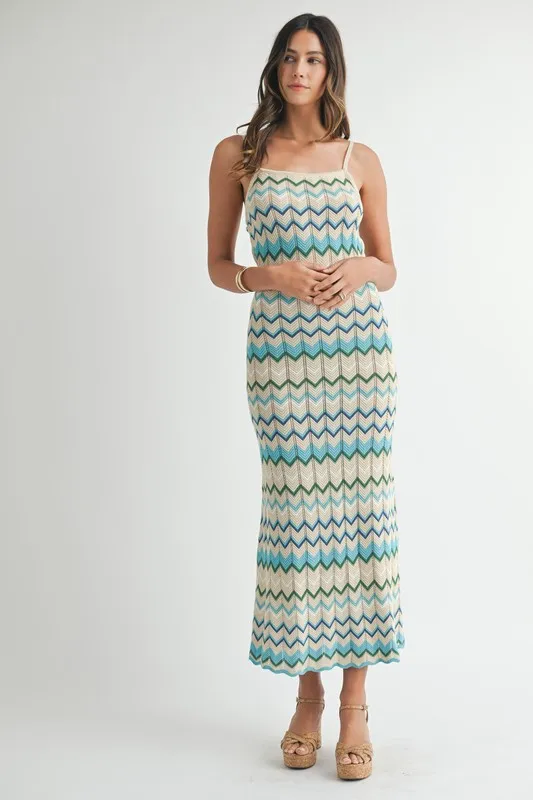 MABLE Lightweight Pointelle Chevron Knit Maxi Dress - Image 3