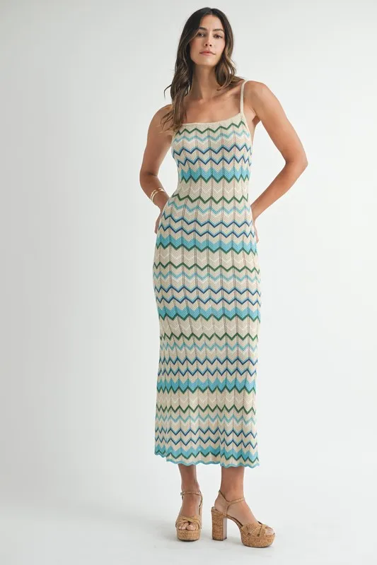 MABLE Lightweight Pointelle Chevron Knit Maxi Dress - Image 4