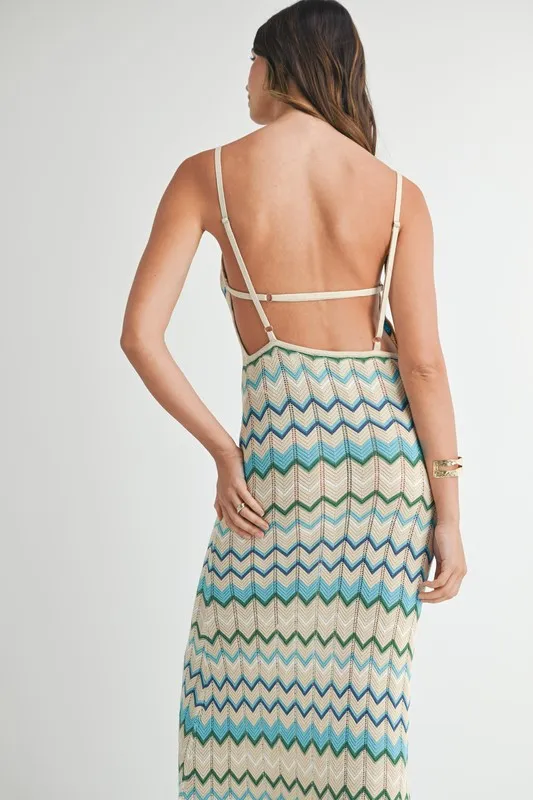 MABLE Lightweight Pointelle Chevron Knit Maxi Dress - Image 9