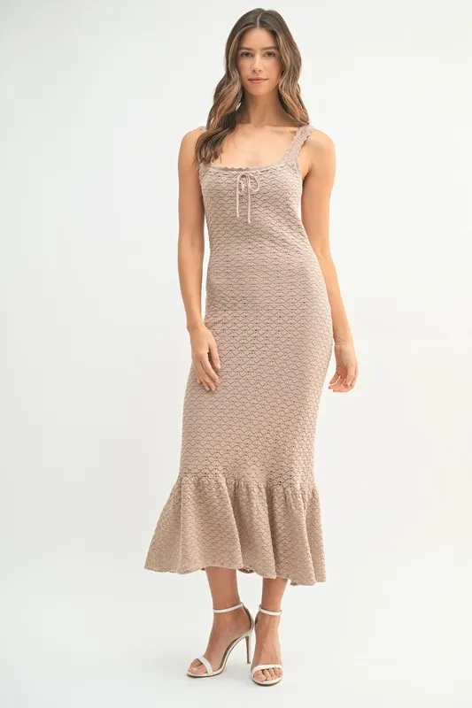 MABLE Ruffled Hem Sleeveless Crochet Knit Midi Dress - Image 2