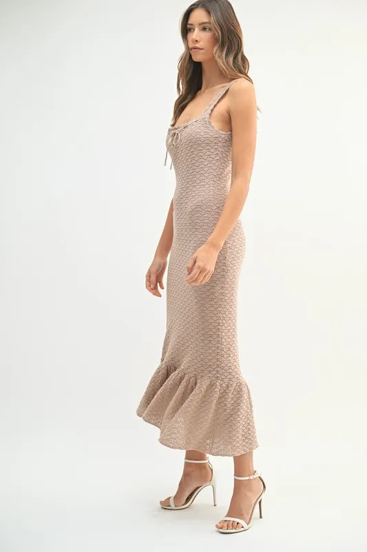 MABLE Ruffled Hem Sleeveless Crochet Knit Midi Dress - Image 4