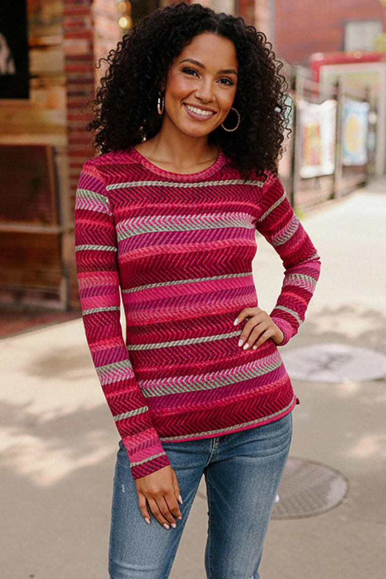 Keep Me Guessing Magenta Herringbone Long Sleeve - Image 3