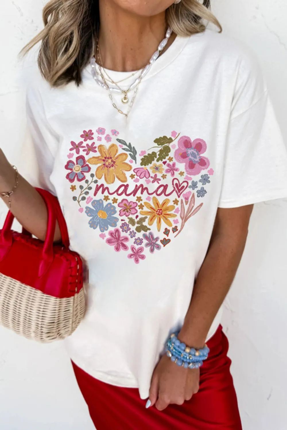 MAMA Flower Heart Cotton Blend Graphic Tee - Image 3