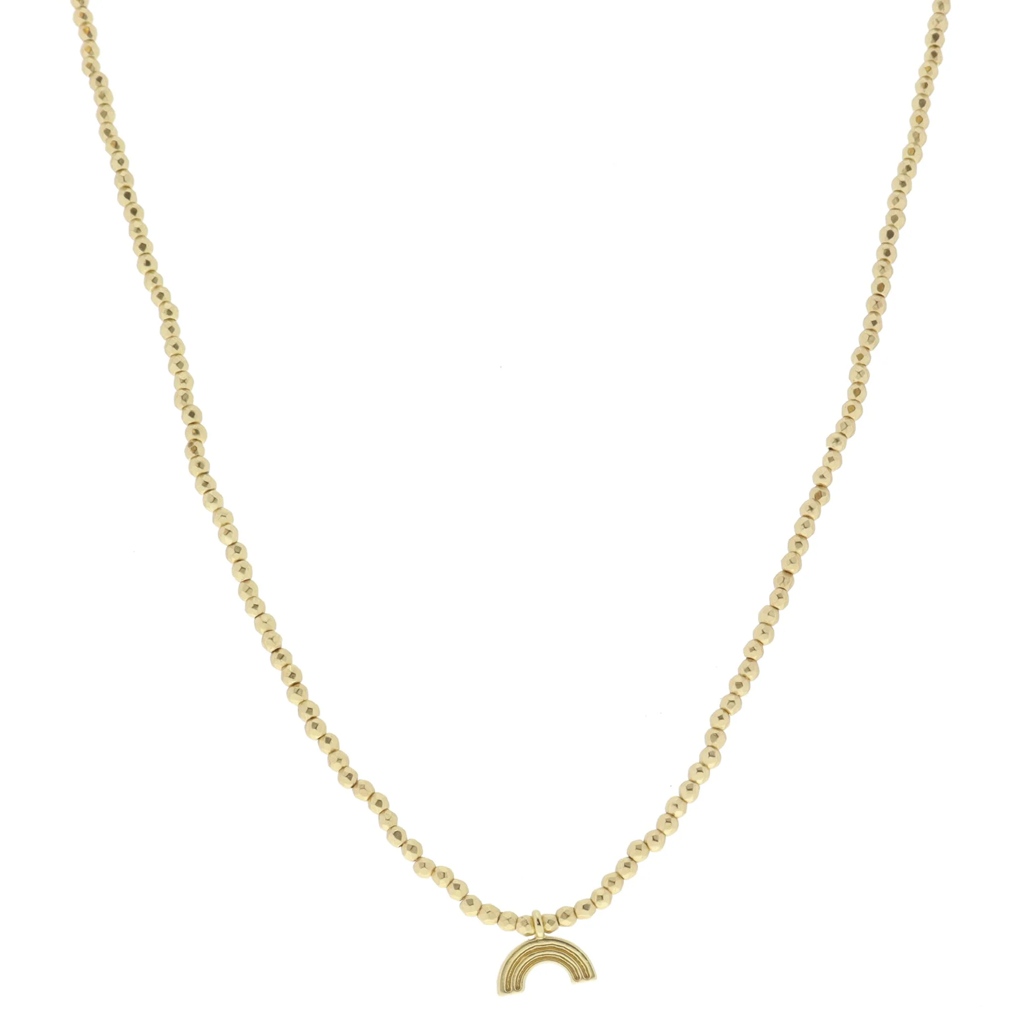 Matte Gold Faceted Beaded and Gold Rainbow Arch Necklace