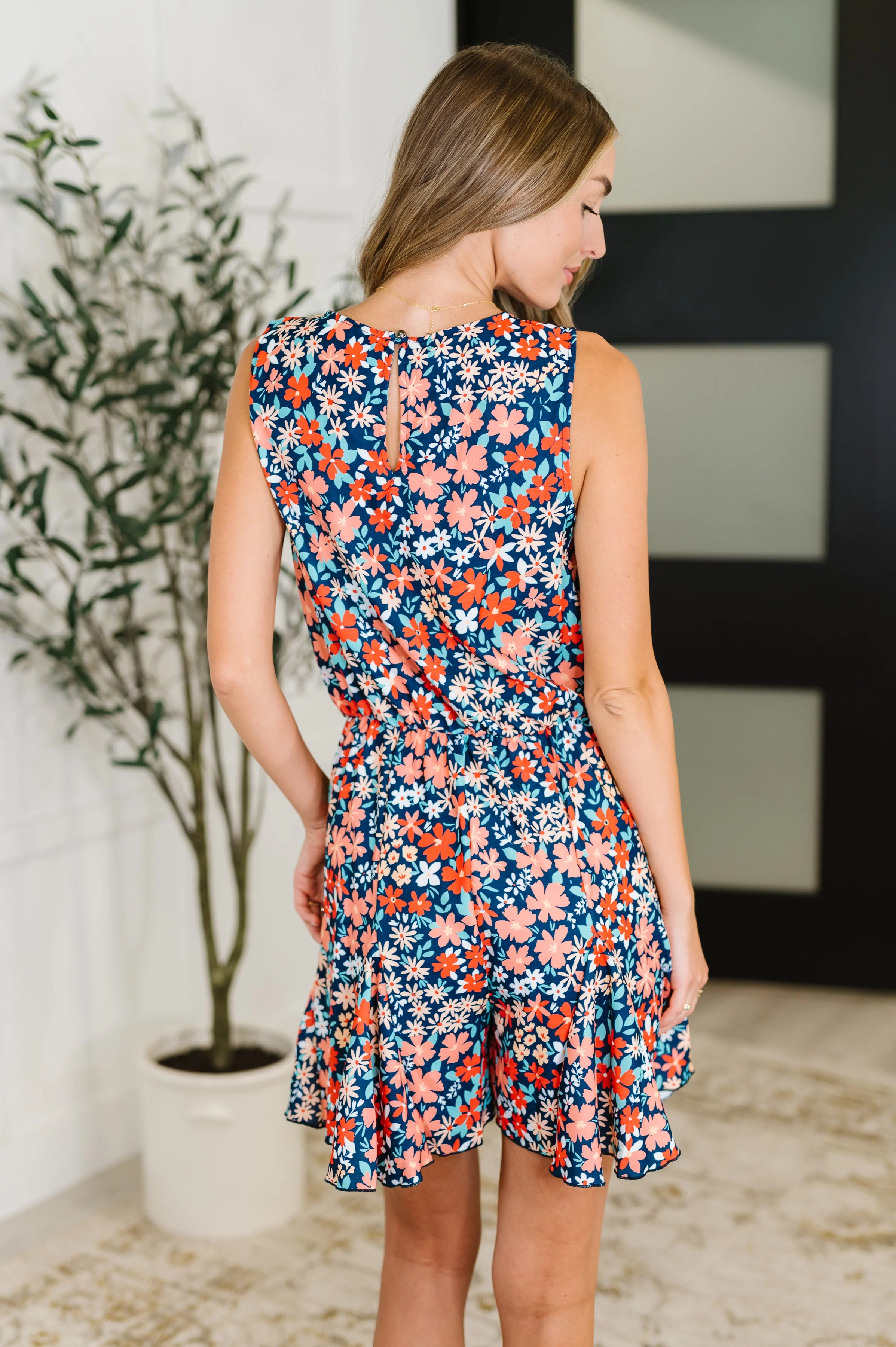 Meadow Mischief Sleeveless Romper in Navy/Orange/Teal - Image 5