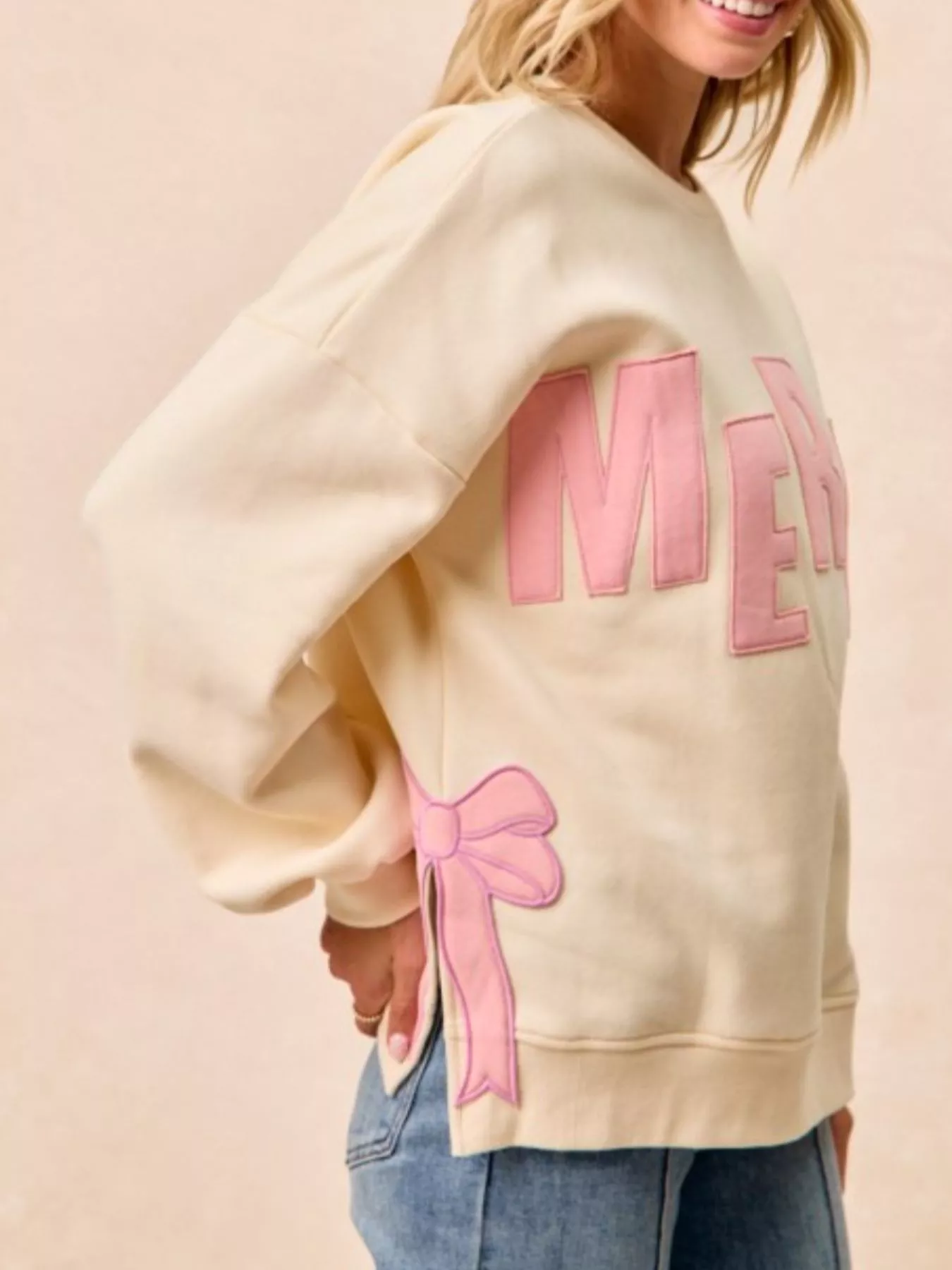 MERRY Bow Slit Crew Neck Christmas Sweatshirt - Image 27