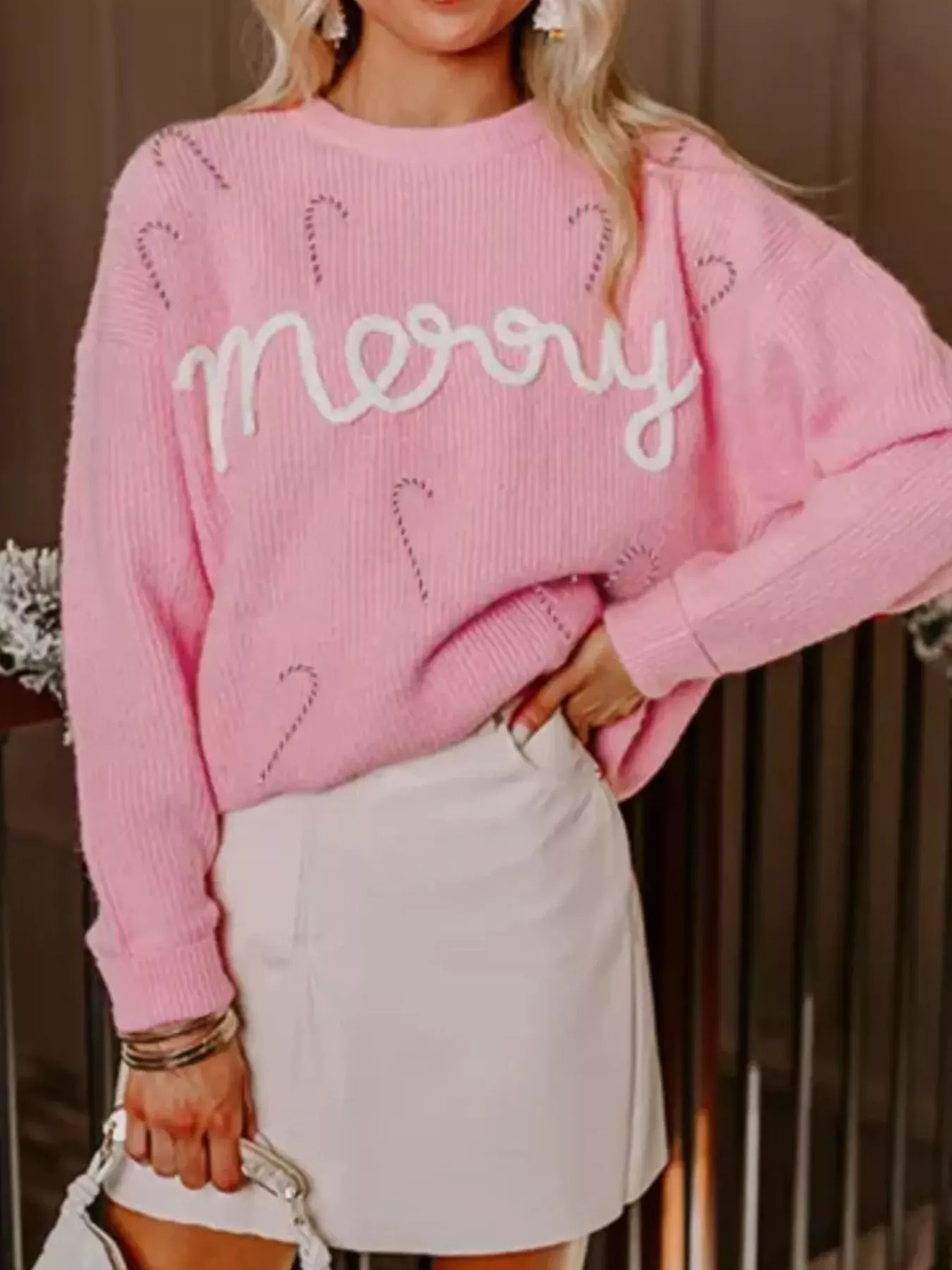 Merry Candy Cane Christmas Crew Neck Sweater - Image 2