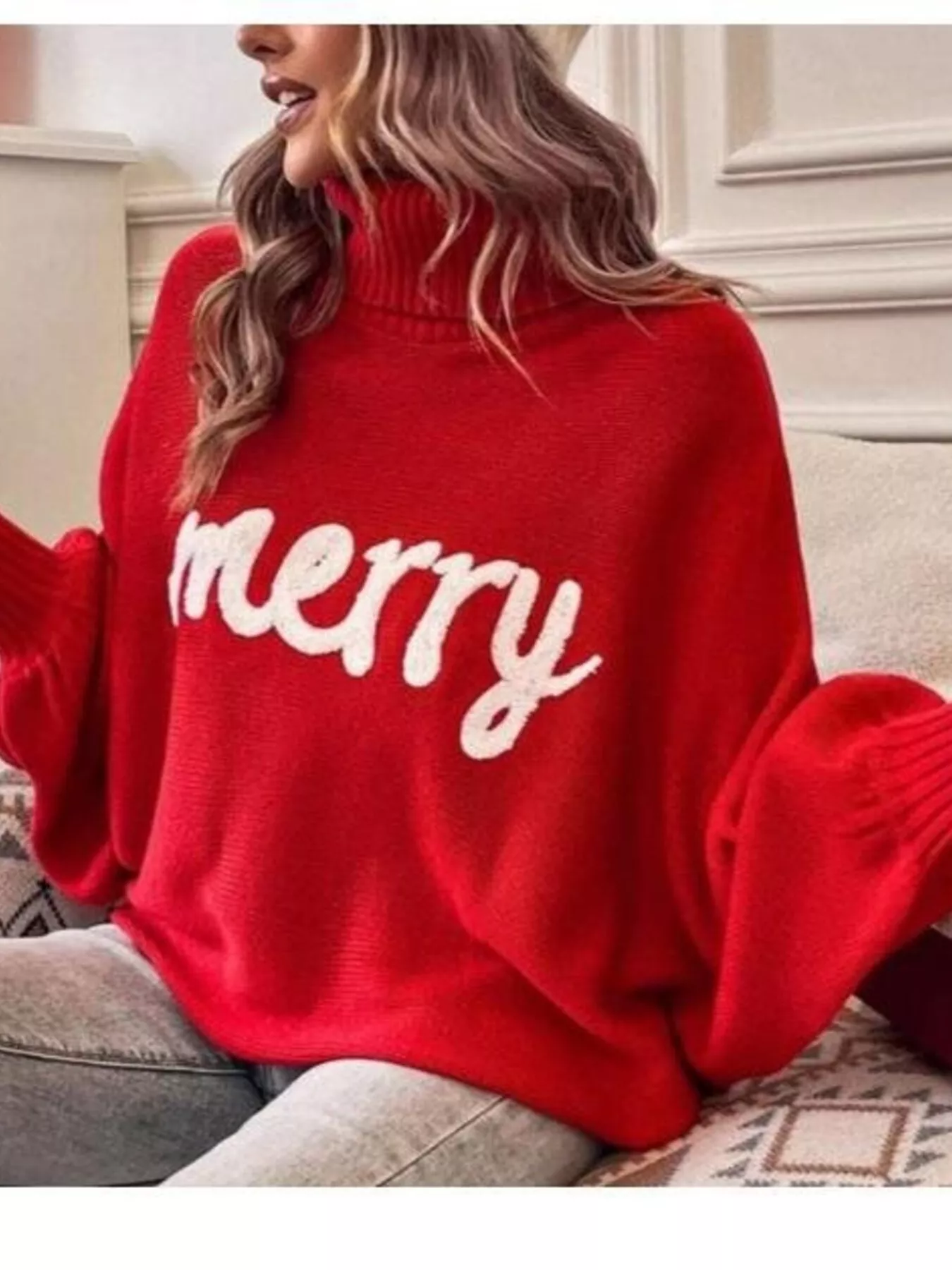 Merry Turtleneck Long Sleeve Christmas Sweater - Image 13