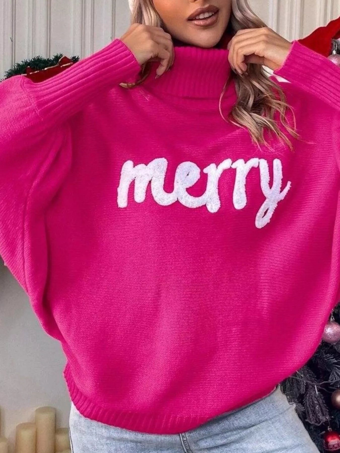 Merry Turtleneck Long Sleeve Christmas Sweater - Image 15