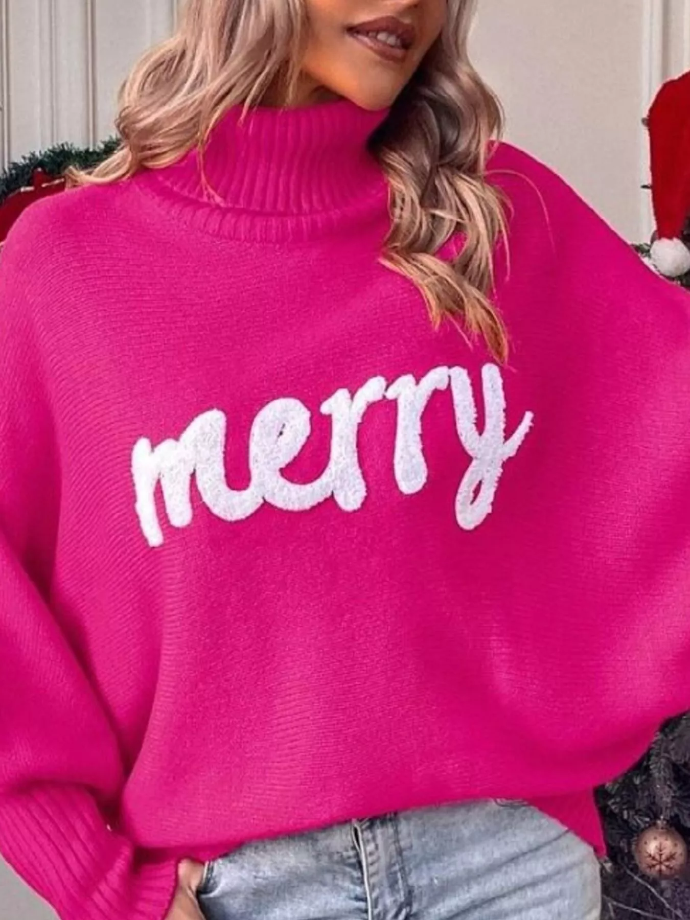 Merry Turtleneck Long Sleeve Christmas Sweater - Image 16