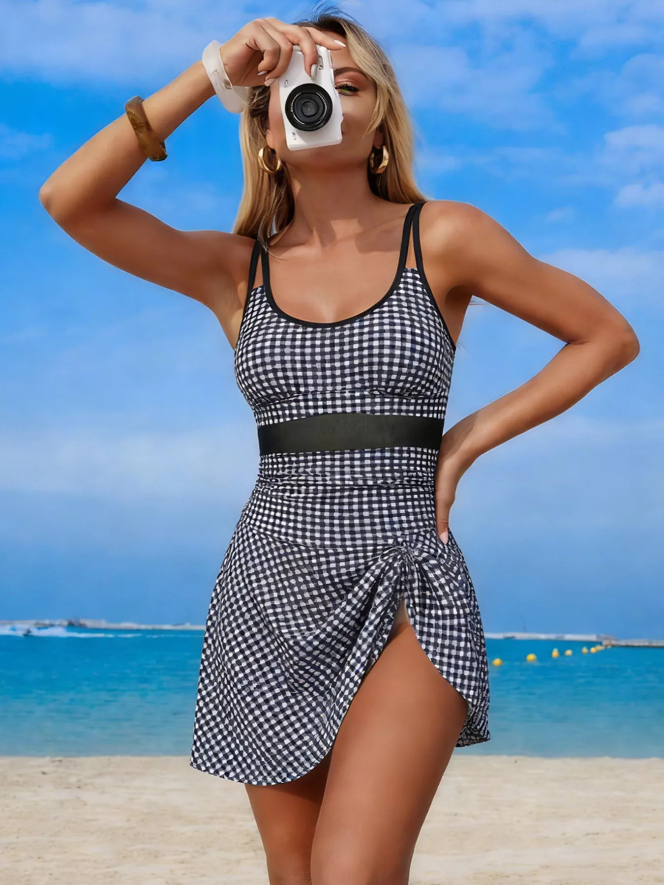 Mesh Panel Scoop Neck One-Piece Swimsuit - Image 29