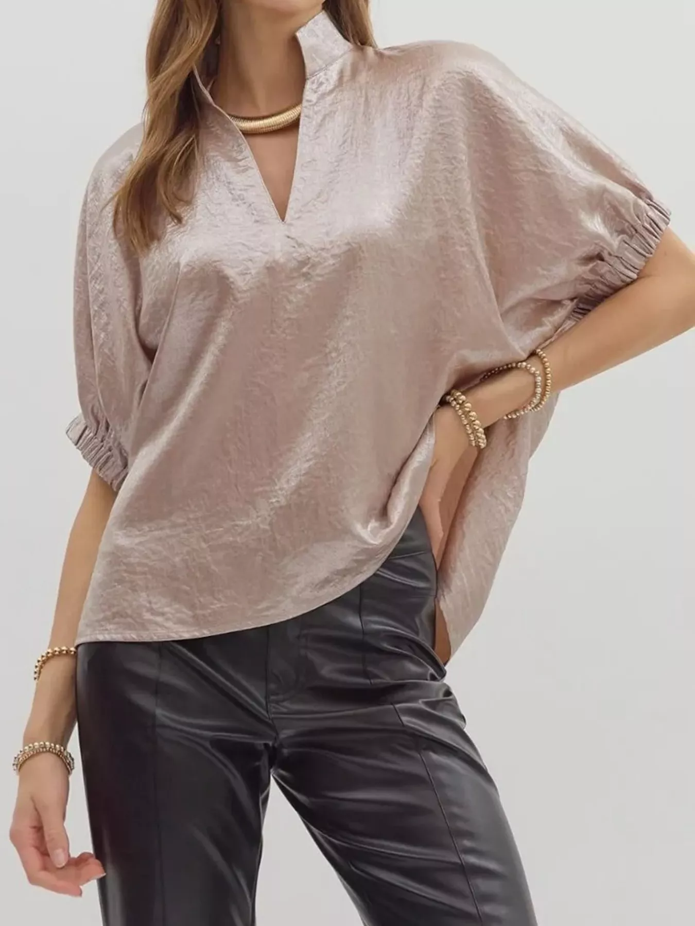 Metallic Shimmering Short Sleeve Blouse - Image 7