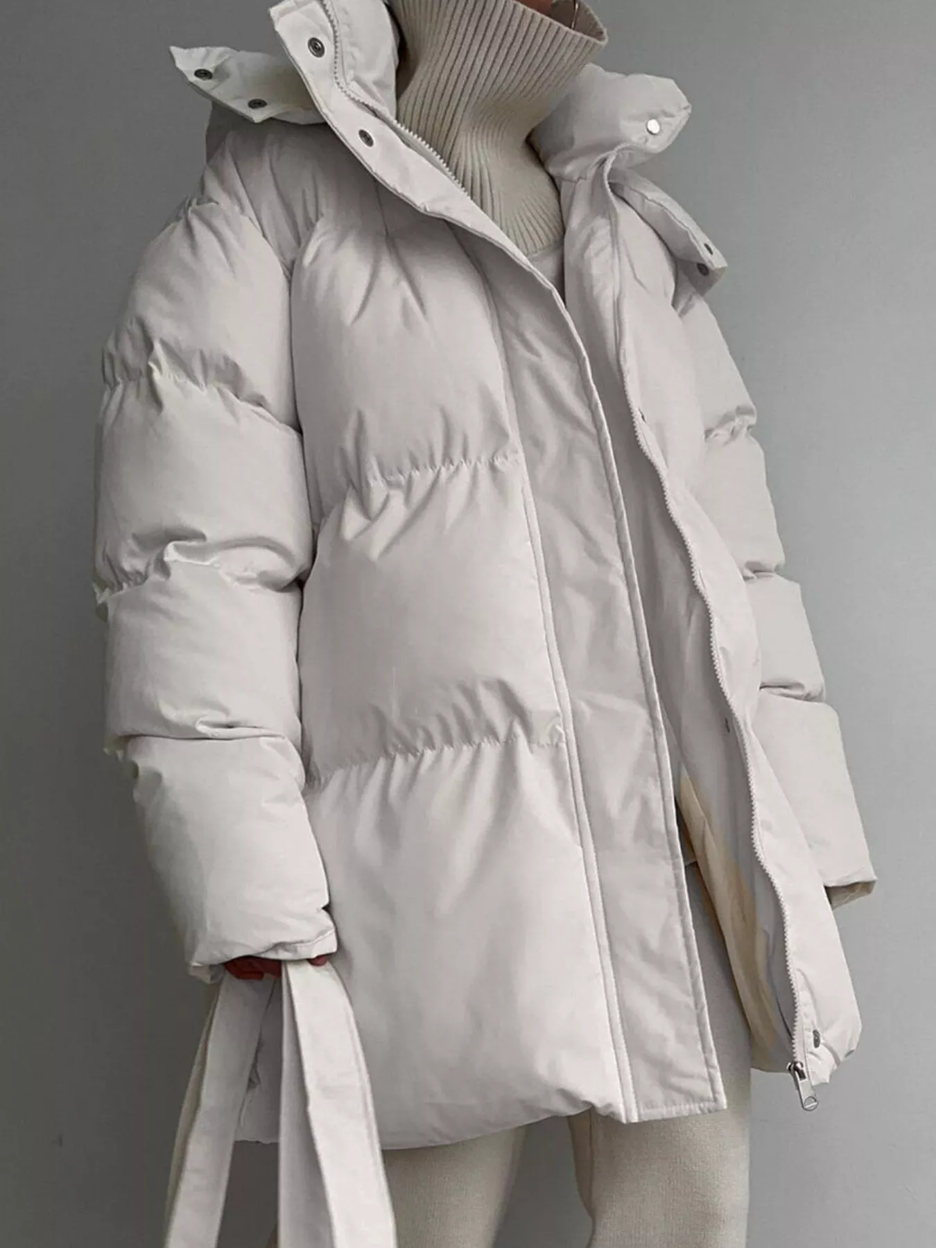 Mid-Length Thickened Hooded Winter Coat with Belted - Image 11