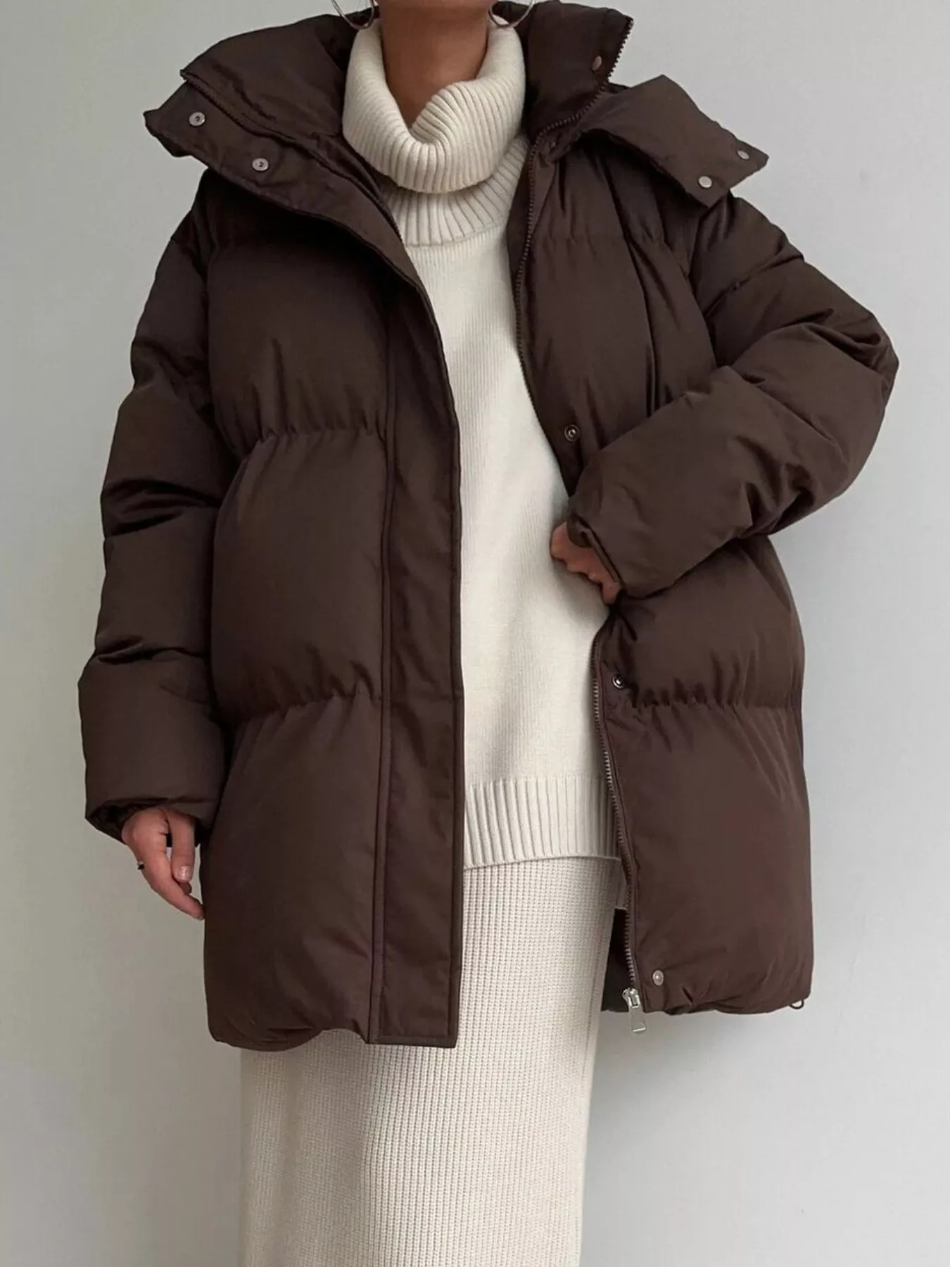 Mid-Length Thickened Hooded Winter Coat with Belted - Image 2
