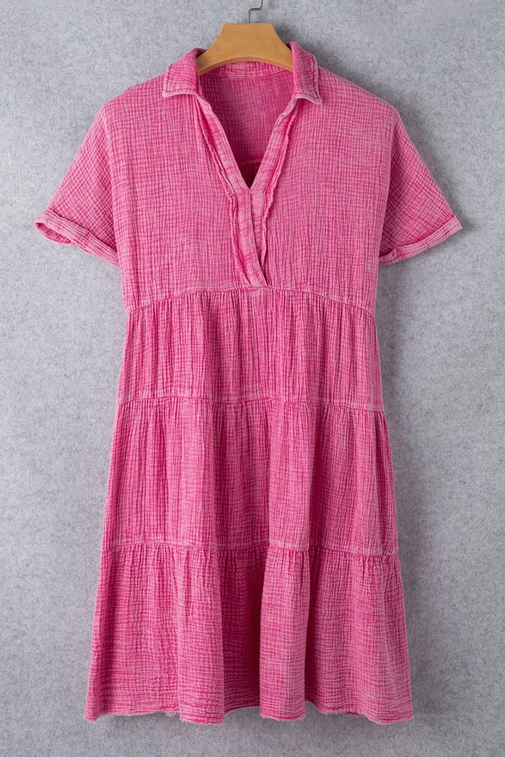 Mineral Wash Crinkle Split Neck Raw Hem Tiered Dress - Image 5