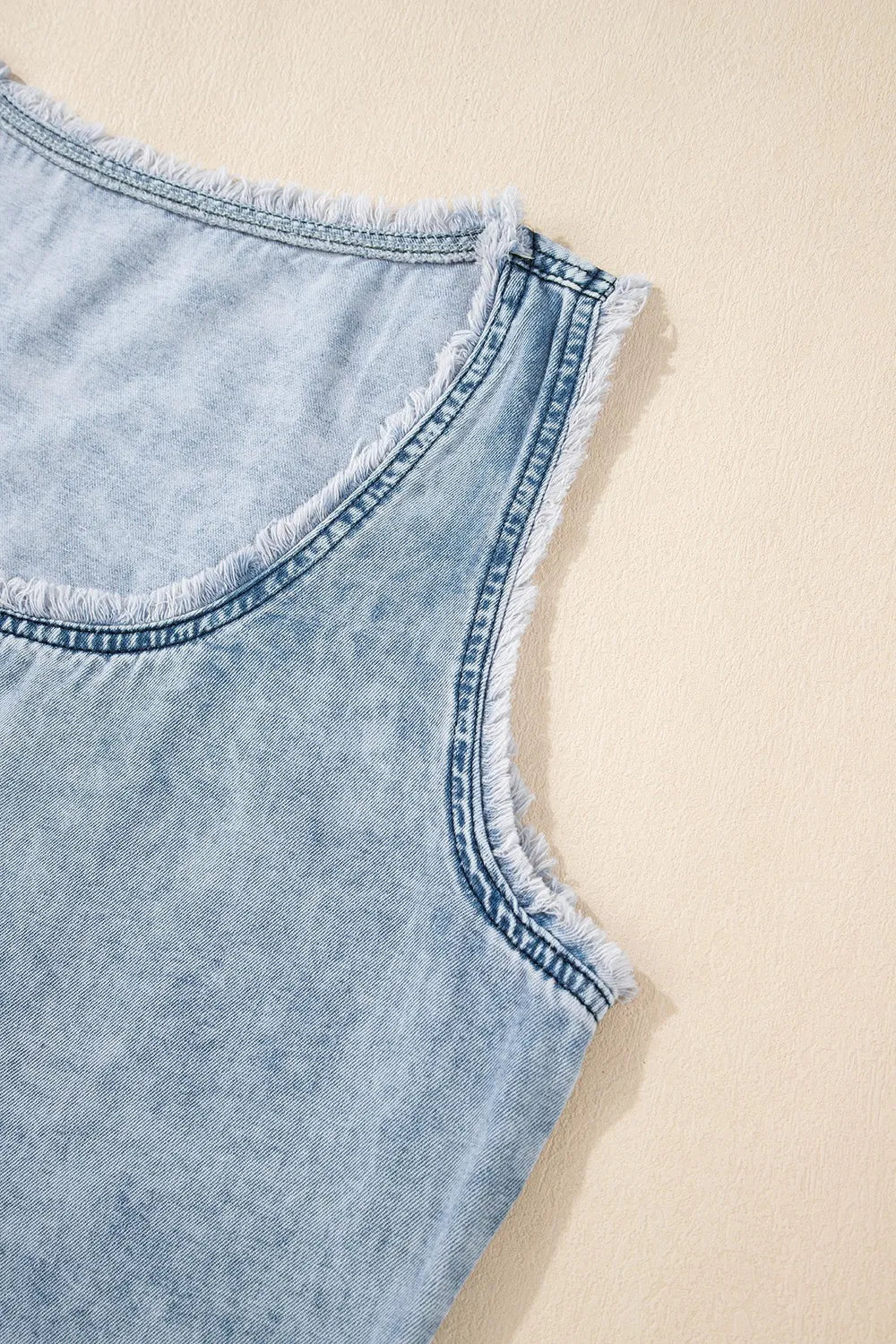 Mineral Wash Denim Frayed U Neck Sleeveless Top - Image 9