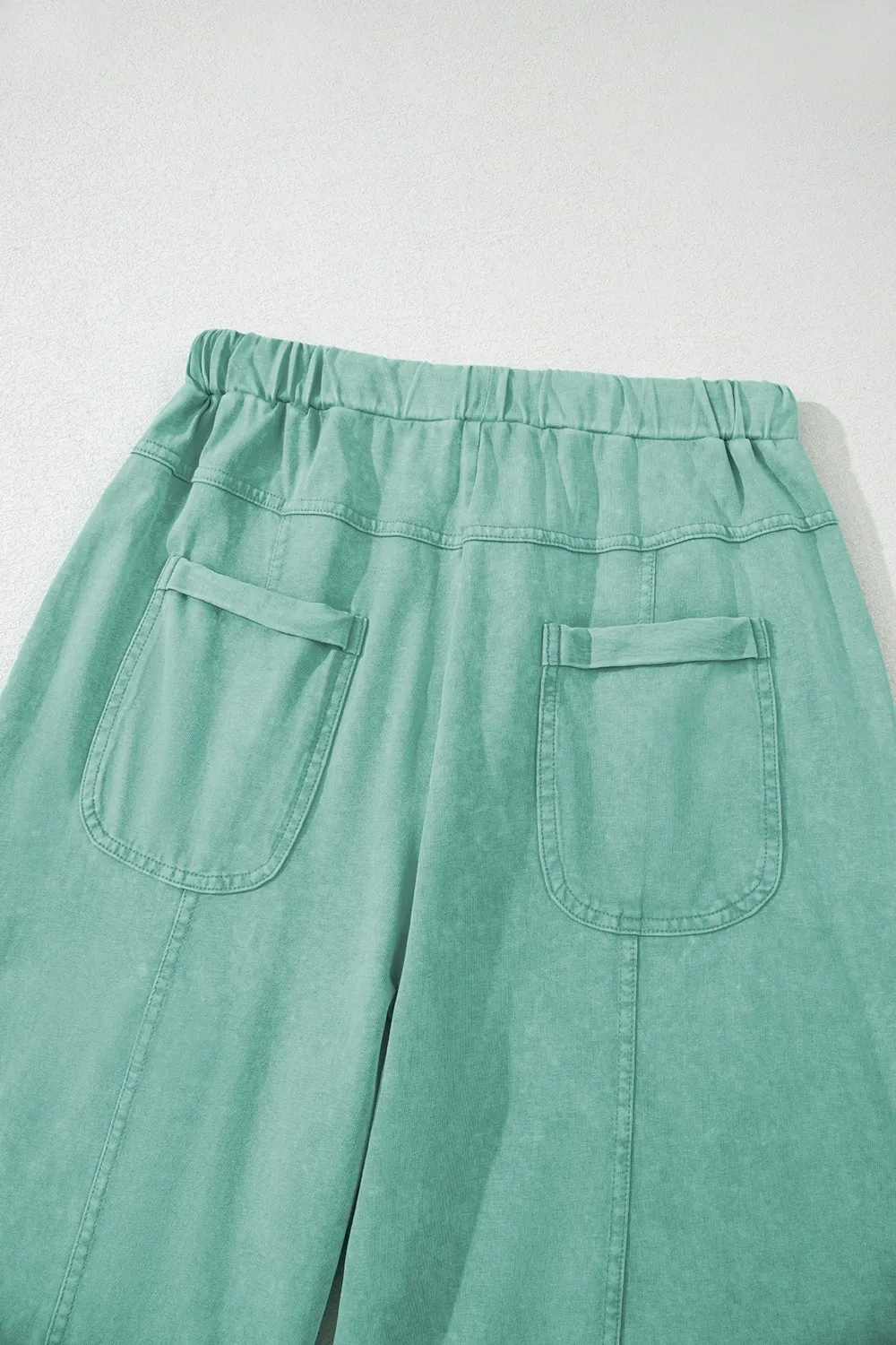 Mineral Wash Exposed Seam Drawstring High Waist Wide Leg Cargo Pants - Image 10