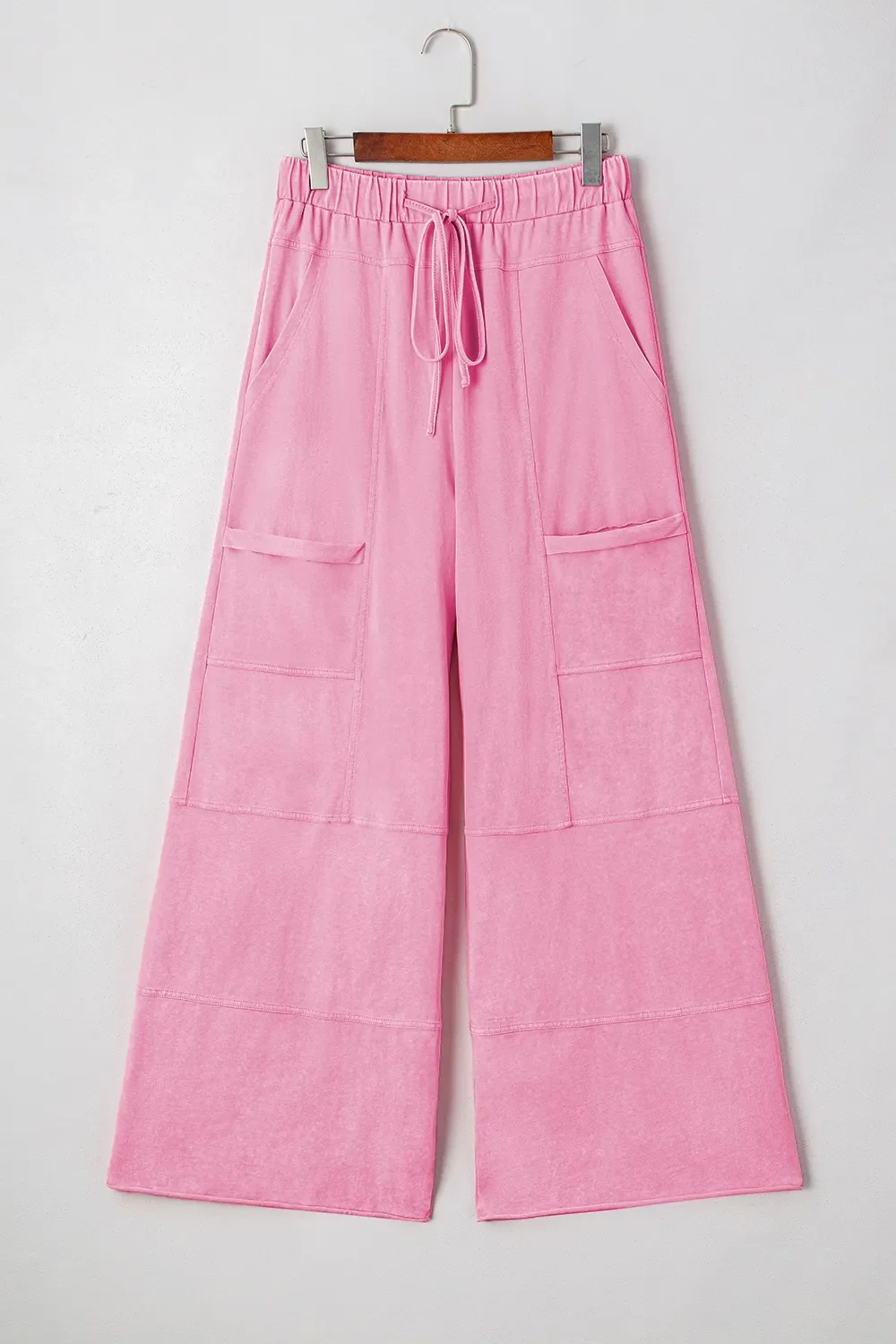 Mineral Wash Exposed Seam Drawstring High Waist Wide Leg Cargo Pants - Image 16