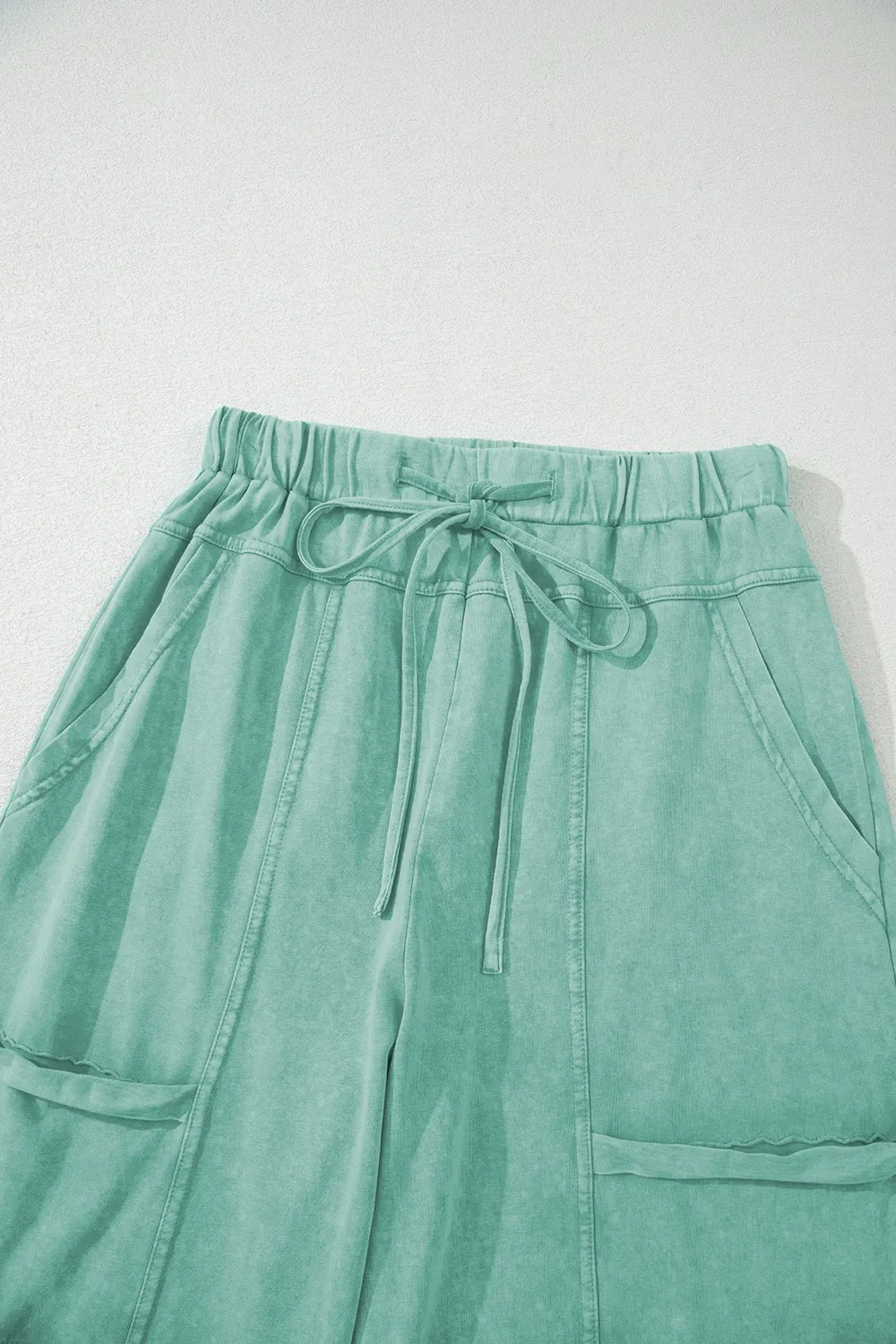Mineral Wash Exposed Seam Drawstring High Waist Wide Leg Cargo Pants - Image 6