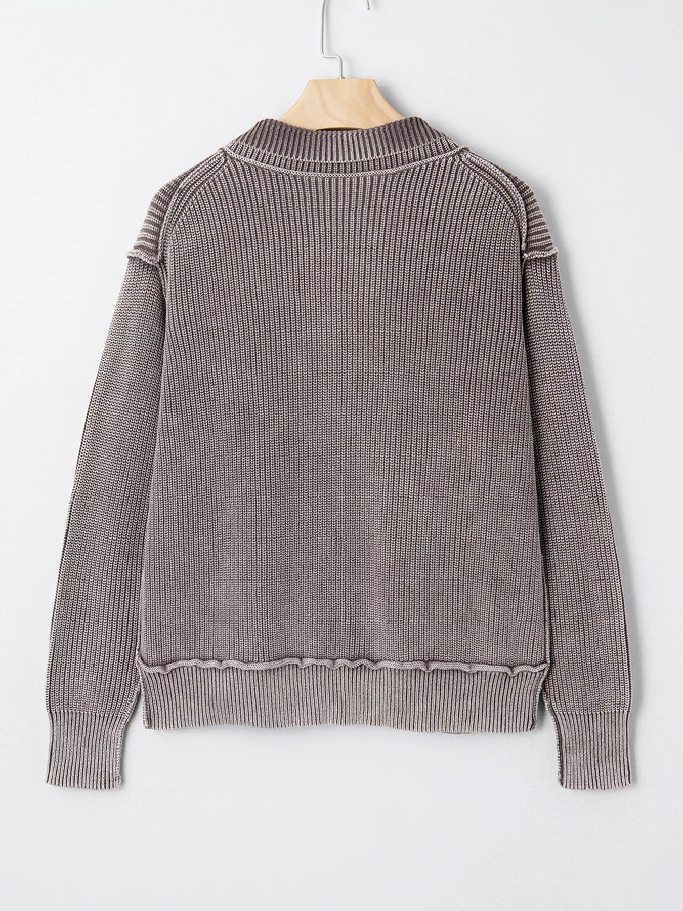 Mineral Wash Exposed Seam Patchwork Knit Open Sweater Cardigan - Image 8
