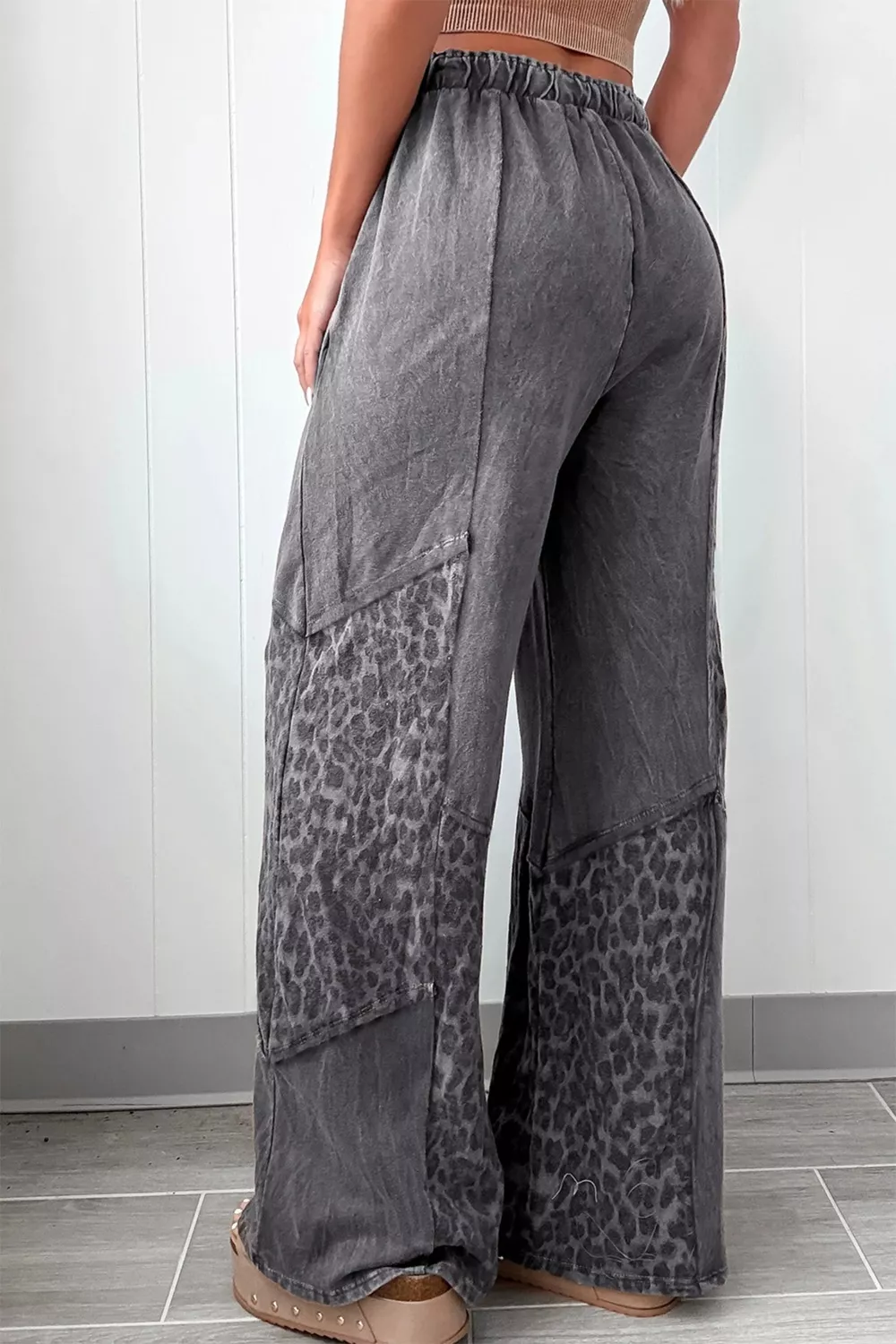 Mineral Wash Leopard Patchwork Loose Pants - Image 2
