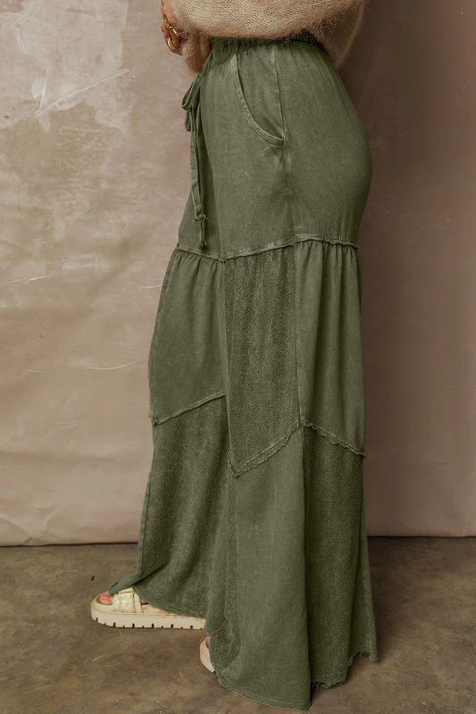 Mineral Wash Patchwork Tiered Wide Leg Pants - Image 5