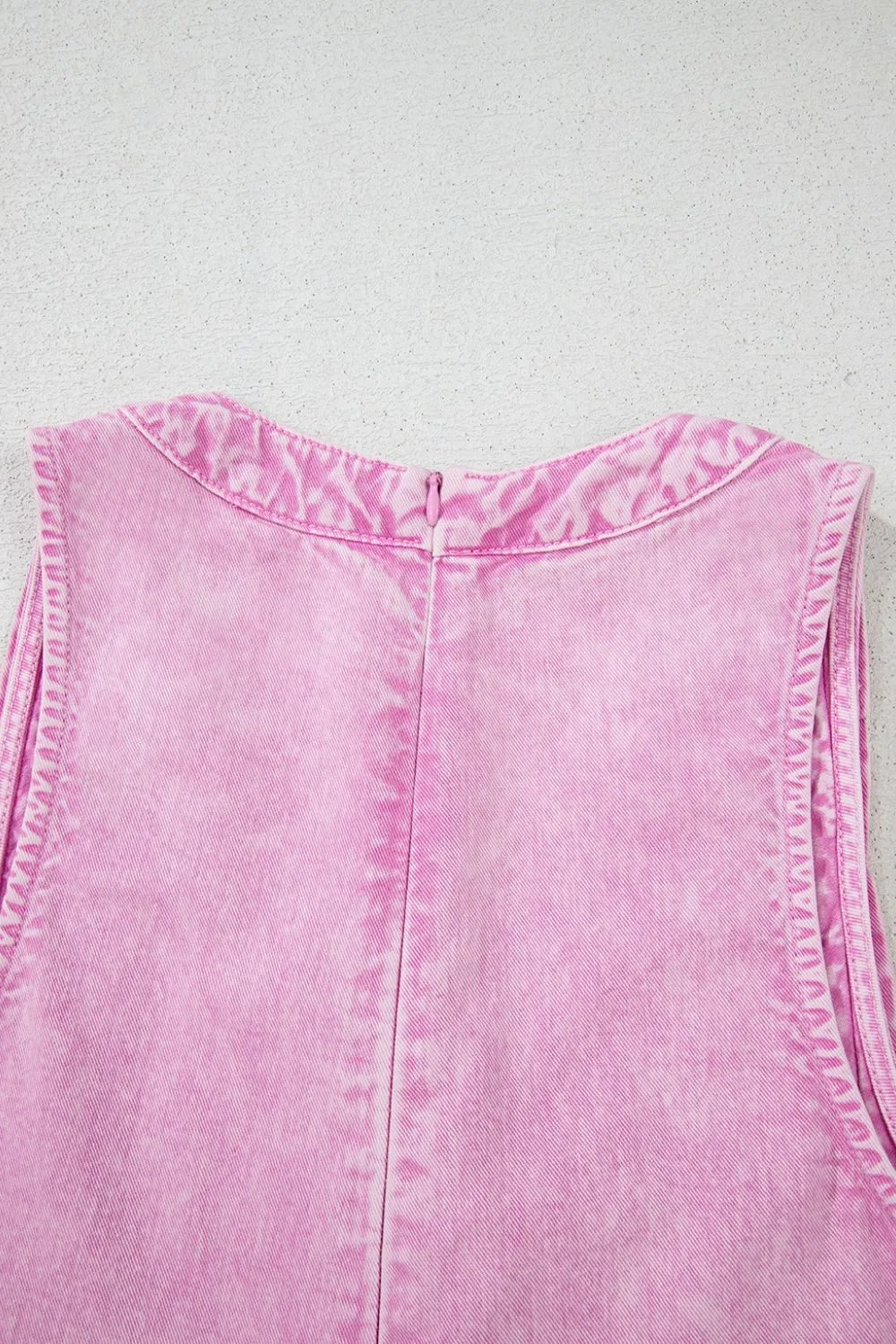 Mineral Wash Pleated Bust V Neck Sleeveless Denim Romper - Image 6