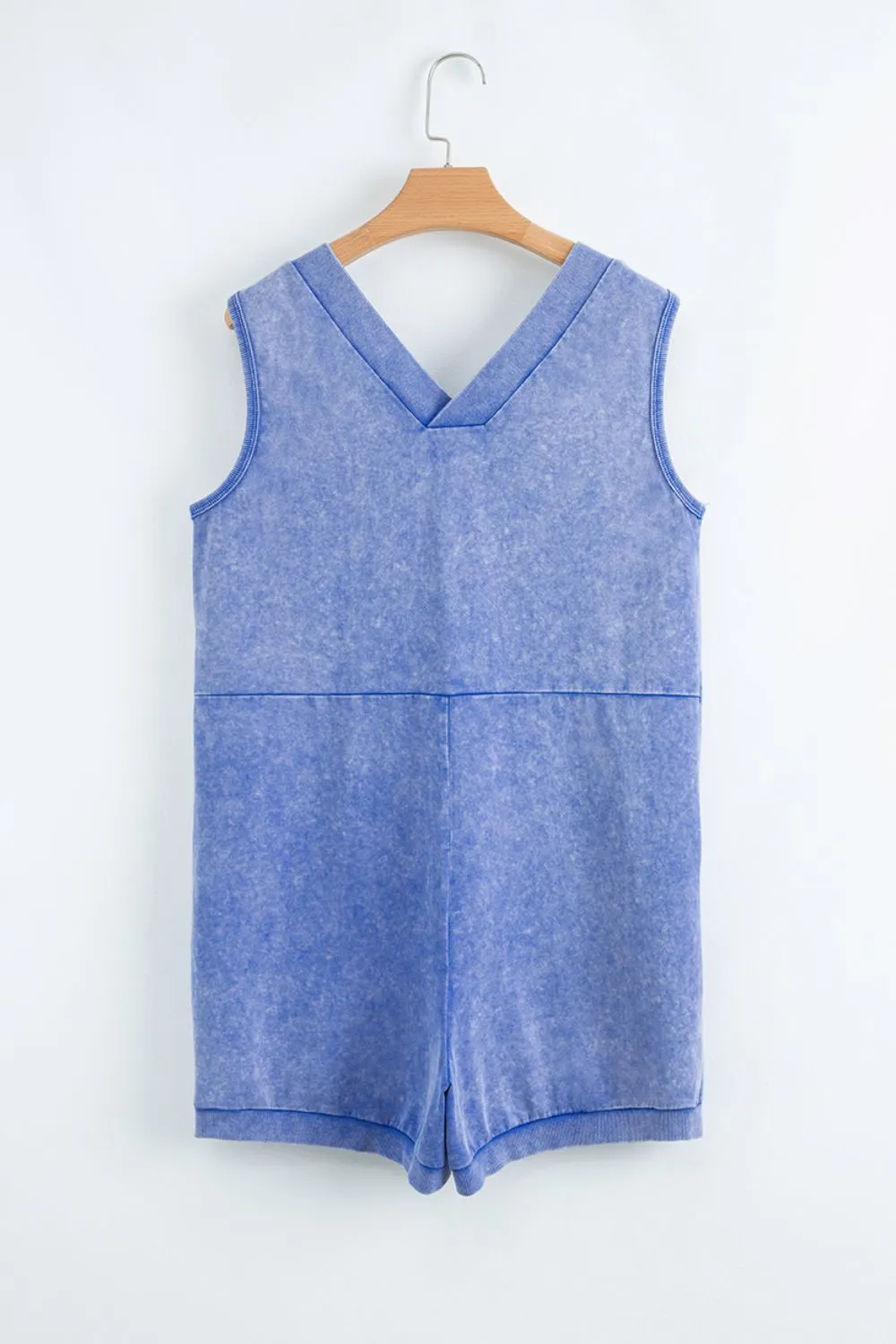 Mineral Wash Pocketed Sleeveless V Neck Loose Romper - Image 3