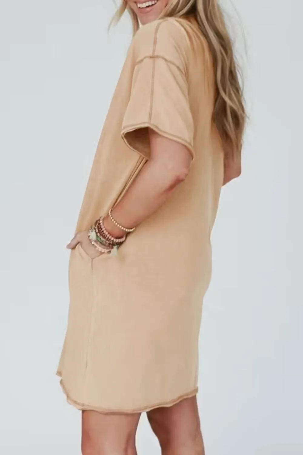 Mineral Wash Stud Beaded Star Pocketed T Shirt Dress - Image 5