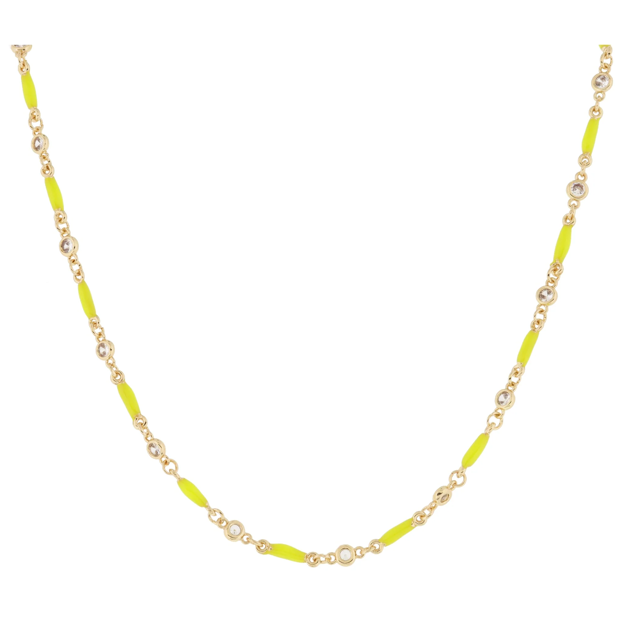 Mini Bright Yellow Enamel Bars with Clear Crystal Links Necklace, 0.15" Pendant