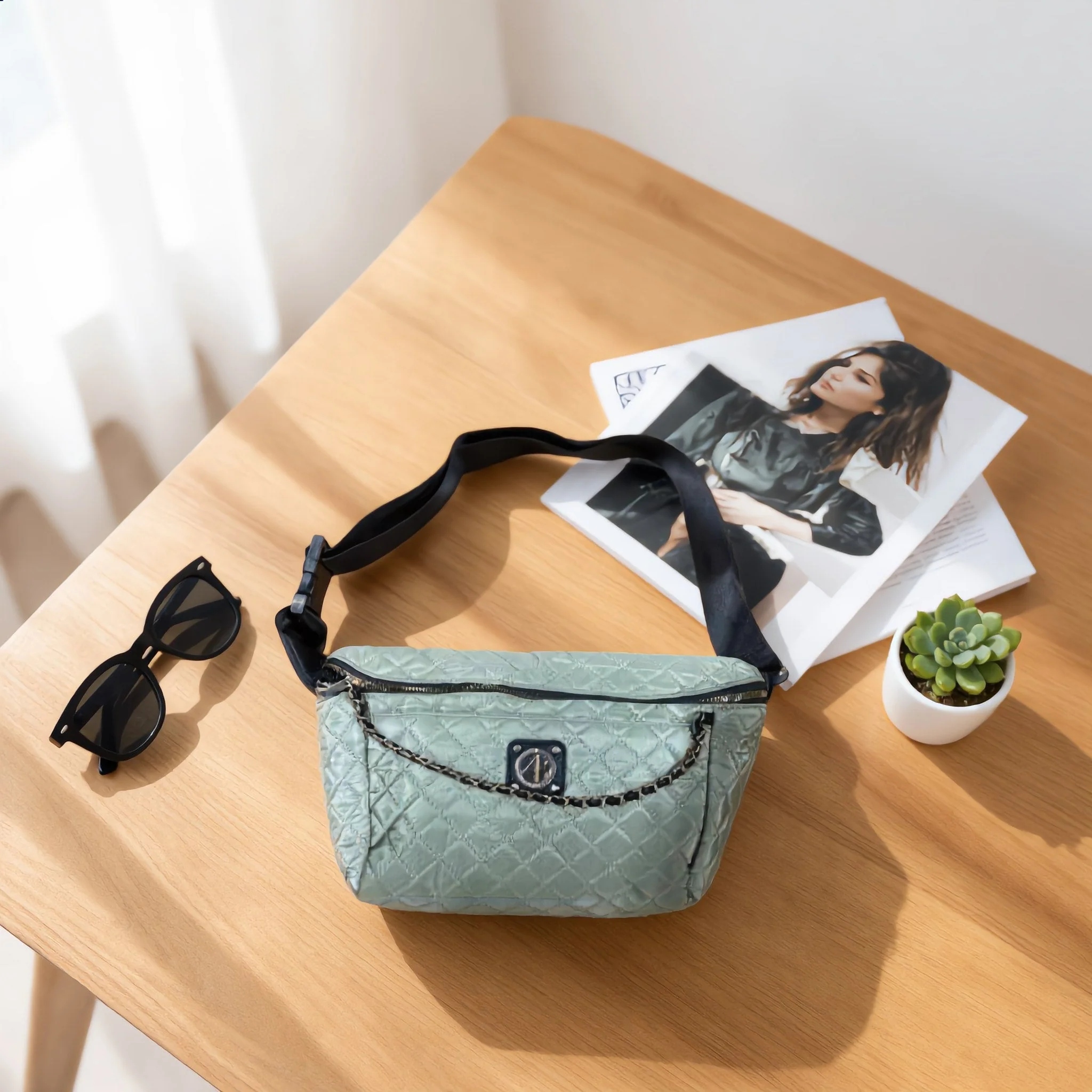 Mint Green Quilted Belt Bag