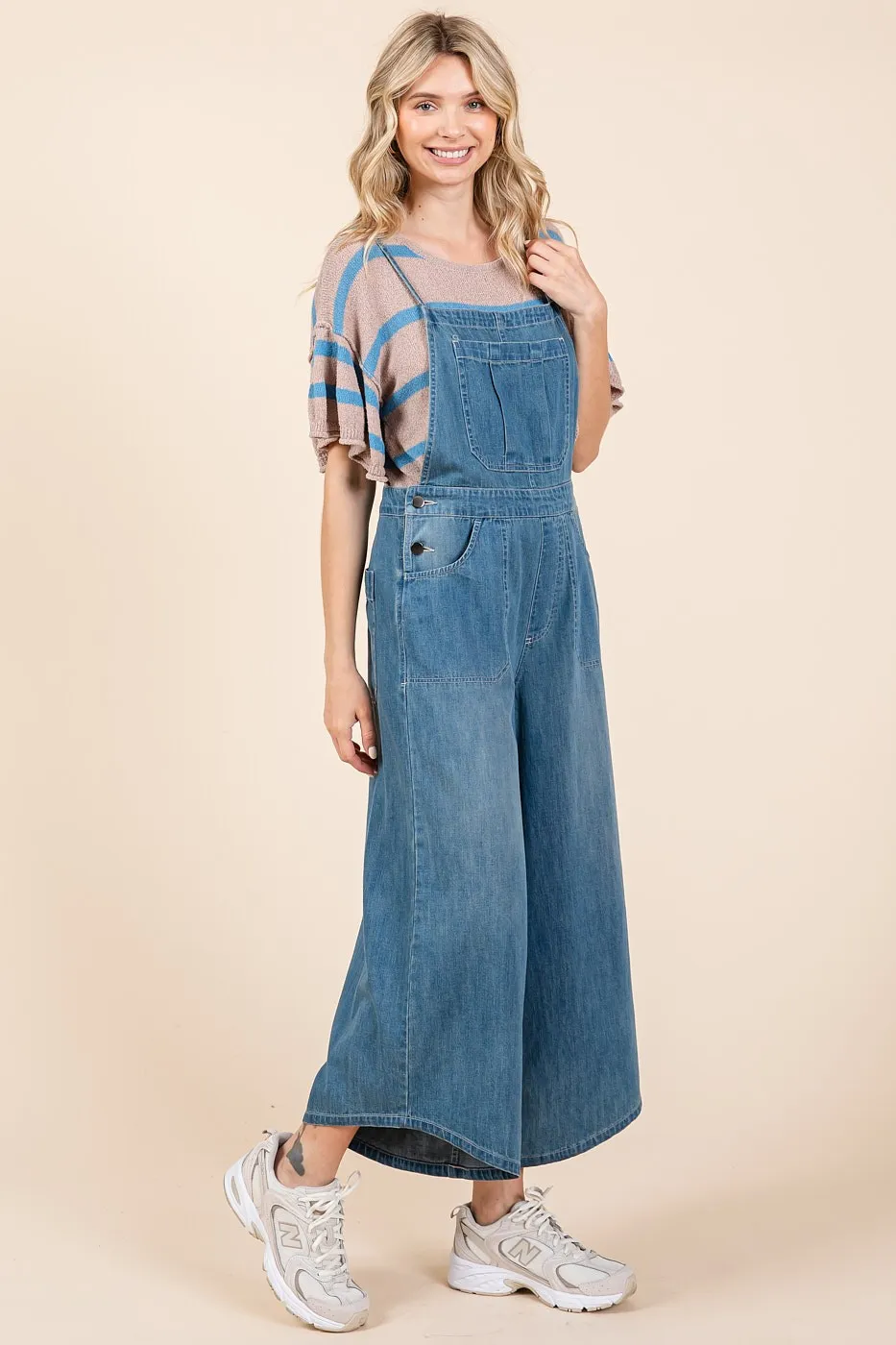 Mittoshop Denim Tie Back Sleeveless Wide Leg Overalls - Image 6