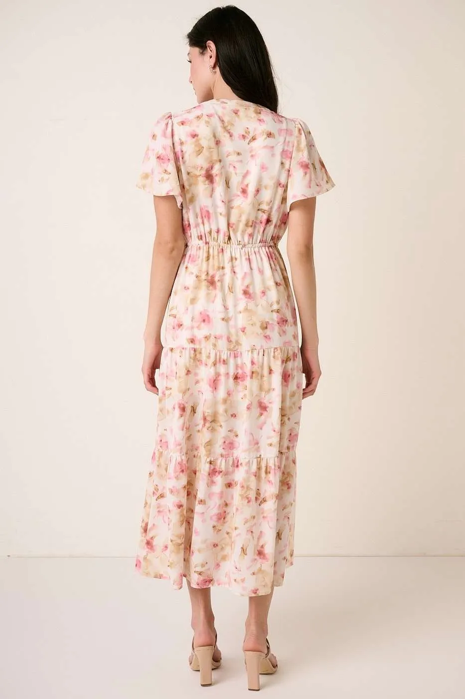 Mittoshop Flower Print Flutter Sleeve V Slit Maxi Dress - Image 5