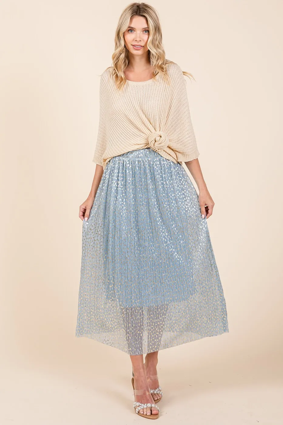 Mittoshop Metallic Glitter Speckle Print Elastic Midi Skirt - Image 2
