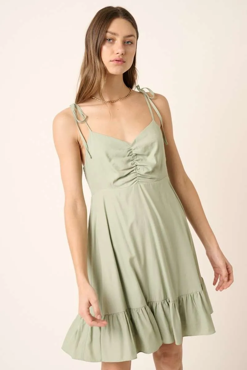 Mittoshop Ruched Detail Spaghetti Tie Mini Dress - Image 3