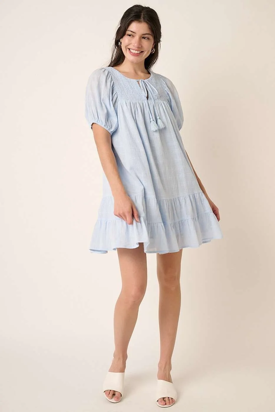 Mittoshop Tassel Tie Plaid Gauze Short Sleeve Mini Dress - Image 5