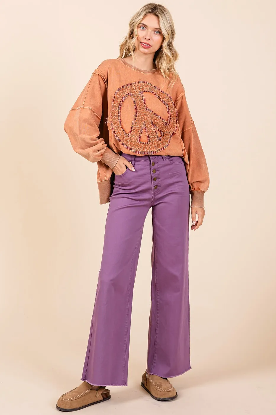 Mittoshop Twill High Waisted Button Fly Wide Leg Pants - Image 5