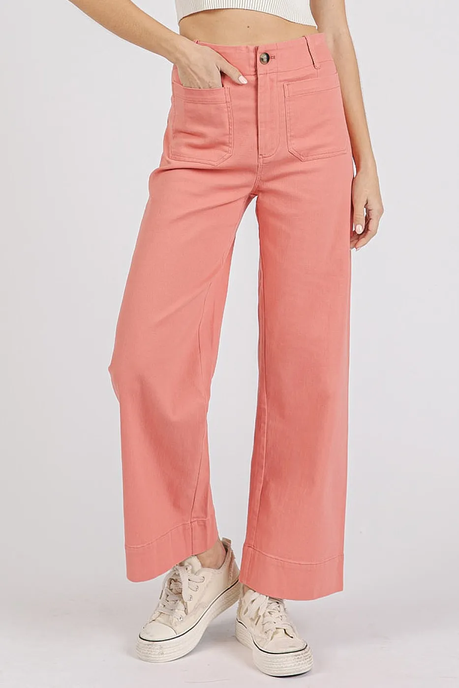 Mittoshop Twill Patch Pocket High Rise Wide Leg Pants - Image 2