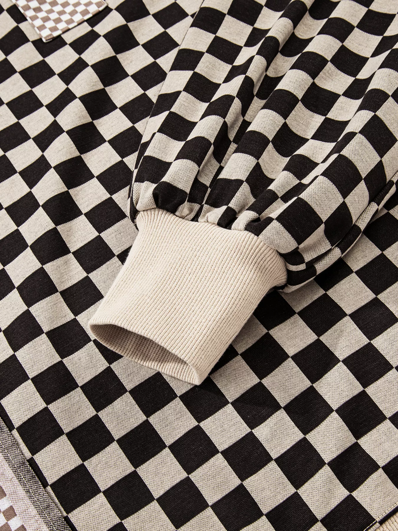 Mixed Checkered Pattern Patchwork High Low Casual Top - Image 10