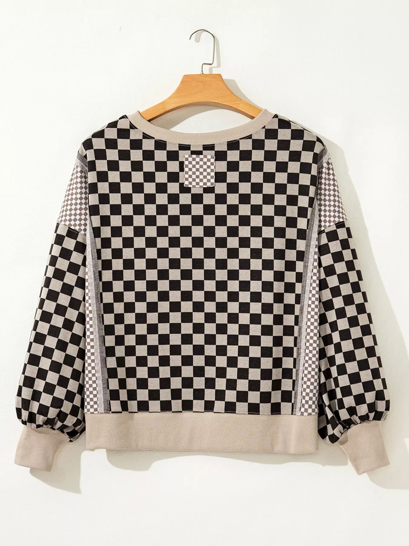 Mixed Checkered Pattern Patchwork High Low Casual Top - Image 7