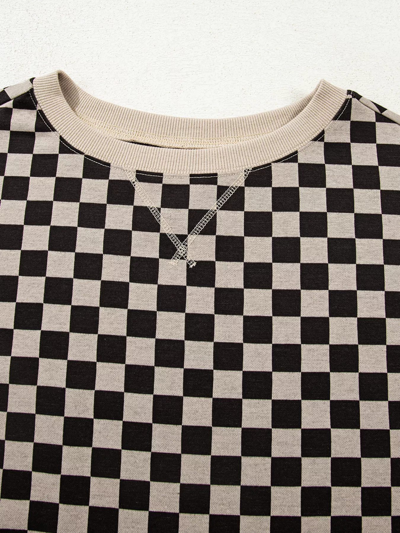 Mixed Checkered Pattern Patchwork High Low Casual Top - Image 8