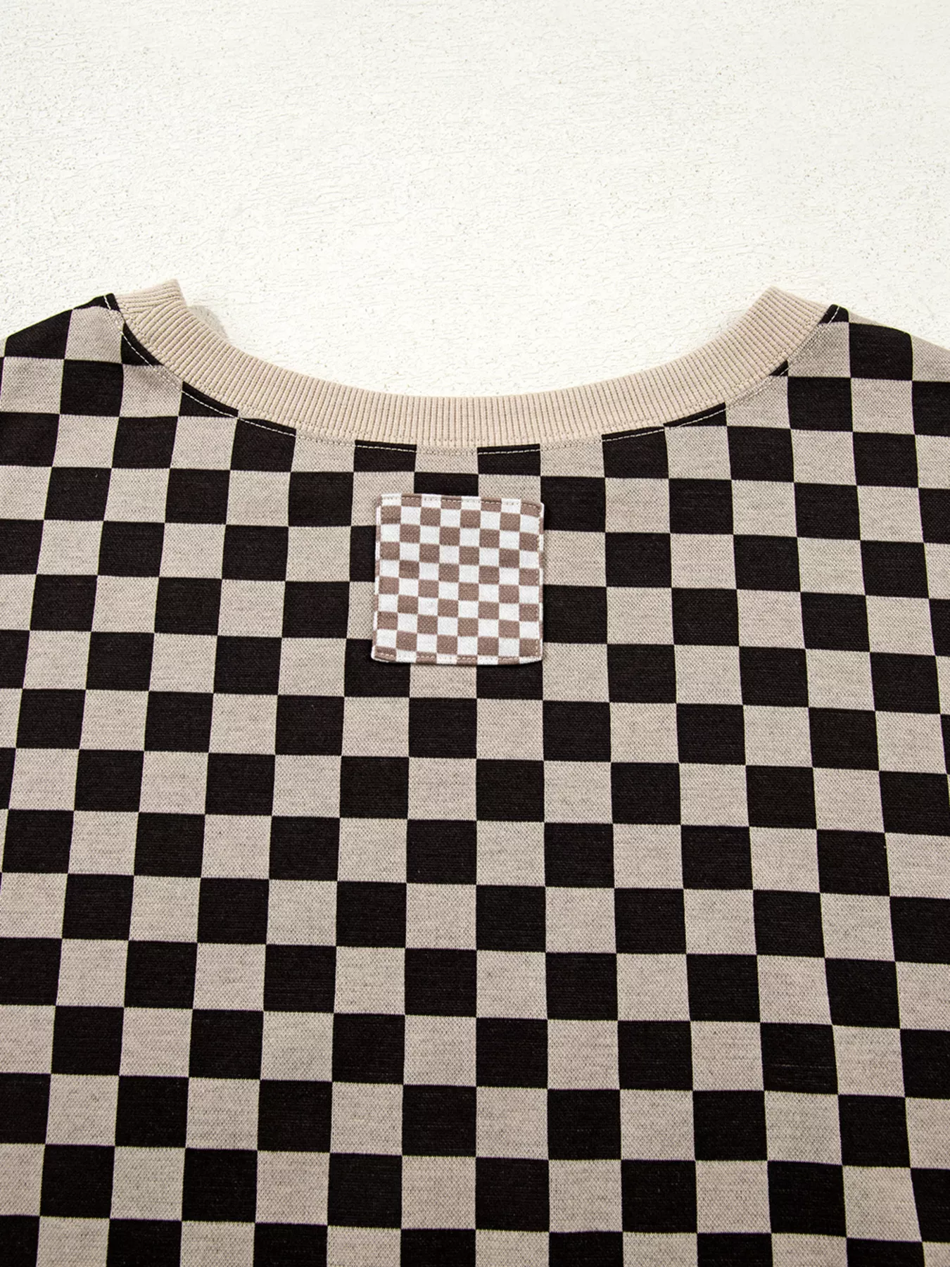 Mixed Checkered Pattern Patchwork High Low Casual Top - Image 9