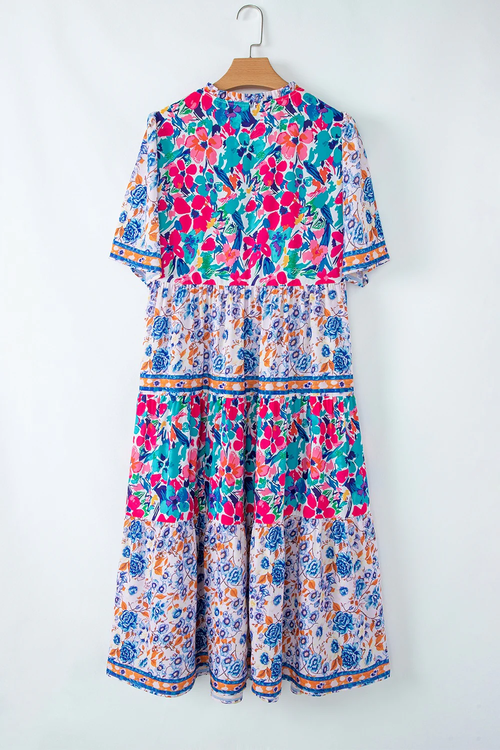 Mixed Floral Print Tie Neck Short Sleeve Dress - Image 6
